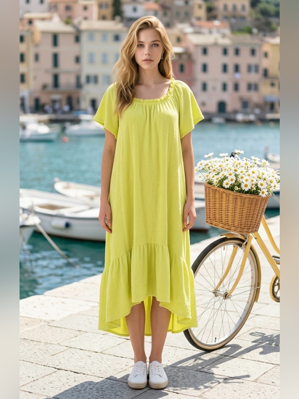 Anthropologie Maeve Lemon Green High-Low Midi Dress